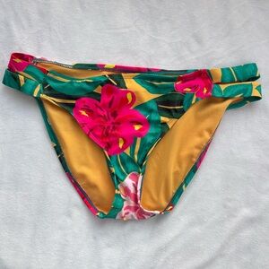 Kona Sol Tropical Bikini Bottoms - Green, Pink & Mustard